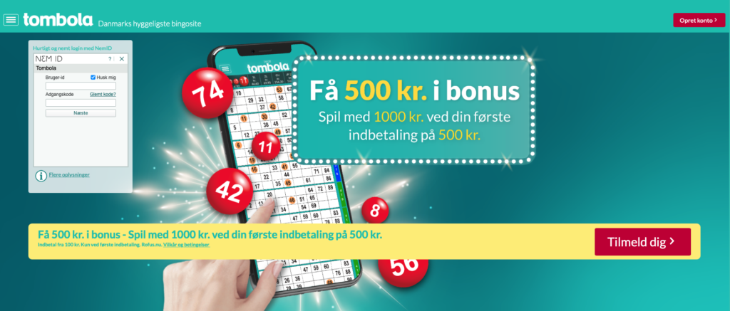 Tombola bonuskode forside